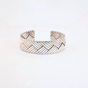 Vintage Sterling Silver 925 Woven Cuff Bracelet 5.75” Heavy Estate Jewelry